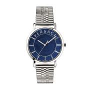 Essential Blauw Roestvrij Stalen Horloge Versace , Gray , Heren