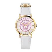 Essential Dameshorloge Goud Lerenband Wit Versace , Yellow , Dames