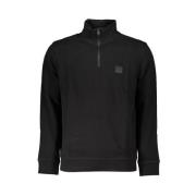 Zwarte Katoenen Sweatshirt met Halve Rits Hugo Boss , Black , Heren