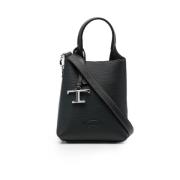 Zwarte Gehamerde Leren Handtas Tod's , Black , Dames