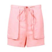 Katoen Linnen Trekkoord Shorts Effen Kleur Mauro Grifoni , Pink , Dame...