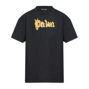 T-shirt met bedrukt logo Palm Angels , Black , Heren