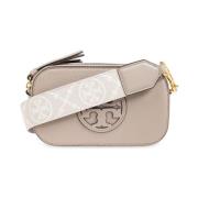 Beige Leren Schoudertas met Double T Motief Tory Burch , Beige , Dames