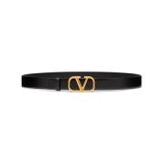 Zwart Leren Riem met VLogo Gesp Valentino Garavani , Black , Heren