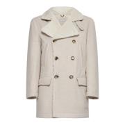 Ivory Cashmere Shearling Coat Brunello Cucinelli , White , Heren