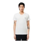 V-hals katoenen t-shirt - Wit Lacoste , White , Heren