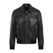 Zwarte Leren Bomberjack Tom Ford , Black , Heren