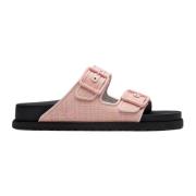 Raffia Luxe Sandalen met Logo Plaque Birkenstock , Pink , Dames