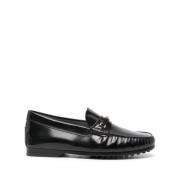 Zwarte Leren Vierkante Neus Platte Schoenen Tod's , Black , Heren