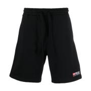 Sportieve Zwarte Crown-Div Geborduurde Shorts Diesel , Black , Heren