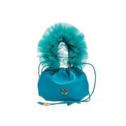 Mini Nappa Leren Tas met Tule Pinko , Blue , Dames