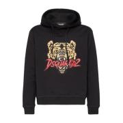 Tijger Logo Katoenen Trui Zwart Dsquared2 , Black , Heren