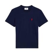 Navy Blue Monogram T-shirt Ami Paris , Blue , Heren