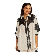 Linnen Katoenen Openwork Shirt Alma EN Pena , Multicolor , Dames