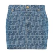 Blauwe Jacquard Chambray Rok Fendi , Blue , Dames