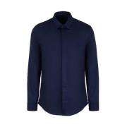 Blauw Katoen Logo Shirt Lange Mouw Armani Exchange , Blue , Heren