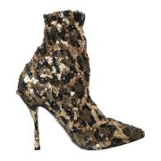 Leopard Sequins Enkellaarzen Dolce & Gabbana , Yellow , Dames