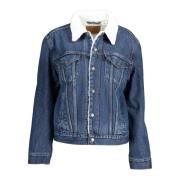 Blauwe Denim Jas met Bont en Logo Levi's , Blue , Dames