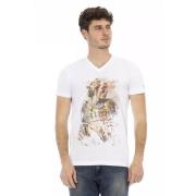 Elegant V-hals T-shirt met frontprint Trussardi , White , Heren