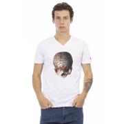 Elegante witte V-hals T-shirt Trussardi , White , Heren