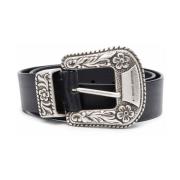 Westers Stijl Zwart Leren Riem Golden Goose , Black , Dames