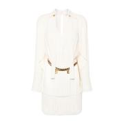 Witte Korte Jurk met Kettingdetail Elisabetta Franchi , White , Dames