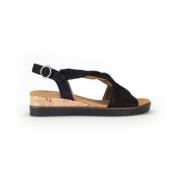 Zwarte Velours Leren Kruisband Sandalen Gabor , Black , Dames