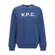 Indigo Blauw Ronde Hals Sweatshirt Logo A.p.c. , Blue , Dames