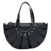 Luxe Zwarte Mand Handtas Italiaans Leer Estro , Black , Dames