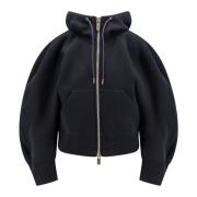 Zwarte Hoodie met Leren Trekkoord Sacai , Black , Dames