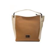 Leren Schoudertas met Afneembare Band Pompei Donatella , Beige , Dames