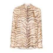 Zijden Tijgerprint Shirt Stella McCartney , Beige , Dames