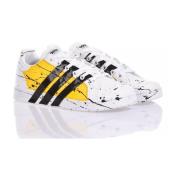 Handgemaakte Wit Geel Zwart Sneakers Adidas , Multicolor , Heren