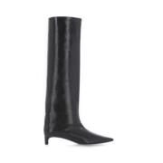 Zwarte Leren Kniehoge Pijlteenlaarzen Jil Sander , Black , Dames