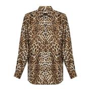 Zijden shirt met luipaardprint Moschino , Brown , Heren