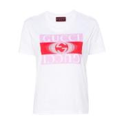 Jersey Crew Neck Logo Print T-shirt Gucci , White , Dames