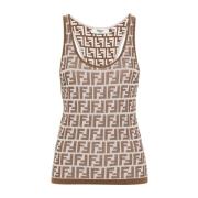 Geribbelde Gebreide Mouwloze Top Fendi , Brown , Dames