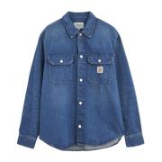 Blauw Katoenen Overhemd met Gekromde Zoom Carhartt Wip , Blue , Heren