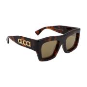 Italiaanse vierkante zonnebril met metalen logo Gucci , Brown , Dames