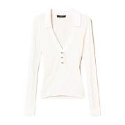 Ribgebreide truien met handgeborduurde Castoni Twinset , White , Dames