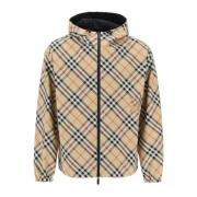 Omkeerbare Check Hooded Windbreaker Jas Burberry , Beige , Heren