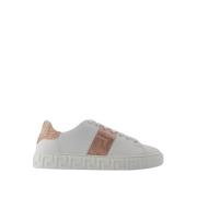 Wit/Roze Sneakers - Suède Leer - Vetersluiting Versace , White , Dames