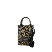 Zwarte Leren Shopper Tas Versace , Multicolor , Heren