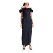 Bloemen Ruffle Maxi Jurk Coperni , Black , Dames