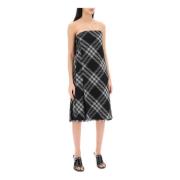 Midi Jurk met Ruitpatroon en Franje Burberry , Black , Dames