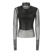 Glitter Mesh Top met Hoge Kraag Sportmax , Black , Dames