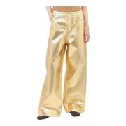 Coated Foil Wide Leg Jeans Ganni , Yellow , Dames