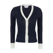 V-hals Cardigan met Contrastbiesjes Thom Browne , Blue , Dames