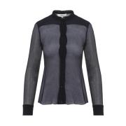 Blauwe Zijden Mandarin Kraag Shirt Chloé , Blue , Dames