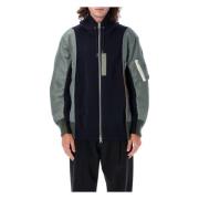 Navy Khaki Gebreide Bomber Fleece Hoodie Sacai , Multicolor , Heren